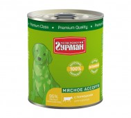 Четвероногий Гурман - Мясное ассорти с потрошками для щенков, банка 340 г