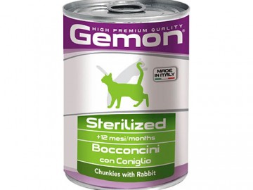 Gemon (Джимон) - Sterilised Cat Chunkies with Rabbit, Влажный корм для стерилизованных кошек, кусочки с кроликом, банка 415 г