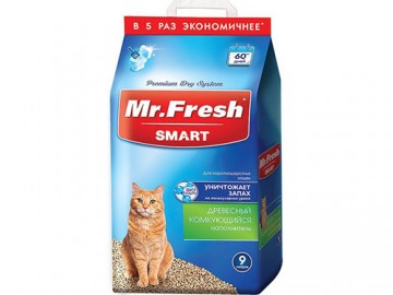 Mr.Fresh (Мистер Фреш) - Древесный комкующийся наполнитель для короткошерстных кошек, 9 л