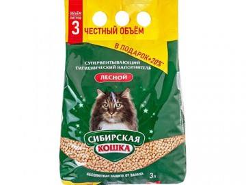 Сибирская кошка - Древесный наполнитель Лесной, 3 л