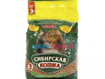 Сибирская кошка - Древесный наполнитель Лесной, 3 л