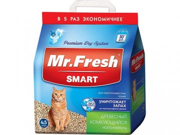 Mr.Fresh (Мистер Фреш) - Древесный комкующийся наполнитель для короткошерстных кошек, 4.5 л
