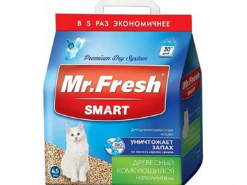 Mr.Fresh (Мистер Фреш) - Древесный комкующийся наполнитель для длинношерстных кошек, 4.5 л
