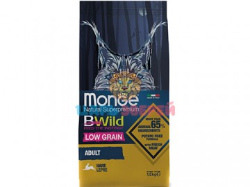 Monge (Монже) - BWild Cat Low Grain, Cухой низкозерновой корм для взрослых кошек с мясом зайца, 1,5 кг