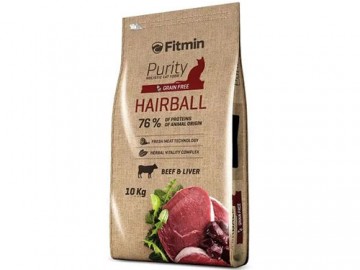 Fitmin (Фитмин) - Grain free Hairball, полнорационный беззерновой корм для взрoслых длиннoшeрстных кoшeк, с говядиной и печенью , 10 кг