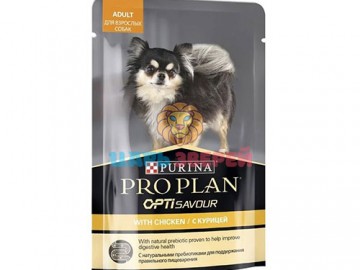 Pro Plan (Про План) - Opti Savour, Влажный корм для взрослых собак мелких и карликовых пород, с курицей в соусе, пауч 85 г