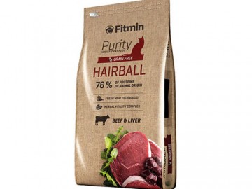 Fitmin (Фитмин) - Grain free Hairball, полнорационный беззерновой корм для взрoслых длиннoшeрстных кoшeк, с говядиной и печенью, 400 г
