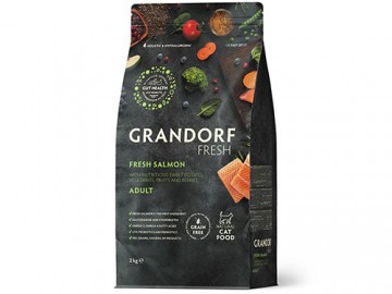 Grandorf (Грандорф) - Fresh Cat Adult Salmon&Sweet Potato, Сухой беззерновой корм для взрослых кошек, с филе лосося и бататом, 2 кг