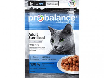 Probalance (Пробаланс) - Влажный корм для стерилизованных кошек и кастрированных котов, пауч 85 г