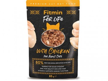 Fitmin (Фитмин) - For Life Cat Pouch Adult Chicken, Влажный корм для взрослых кошек, кусочки с курицей в соусе, пауч 85 г