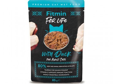 Fitmin (Фитмин) - For Life Cat Pouch Adult Duck, Влажный корм для взрослых кошек, кусочки с уткой в соусе, пауч 85 г