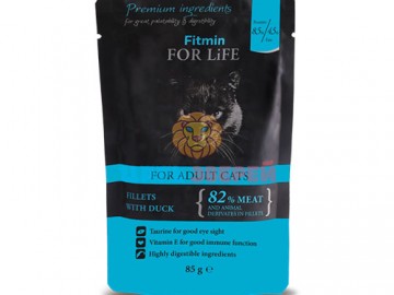 Fitmin (Фитмин) - For Life Cat Pouch Adult Duck, Влажный корм для взрослых кошек, кусочки с уткой в соусе, пауч 85 г