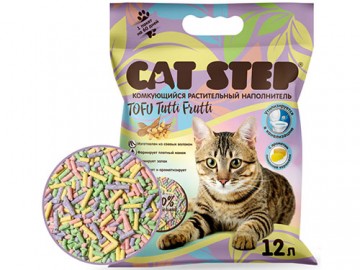 Cat Step (Кэт Степ) - Tofu Tutti Frutti, Комкующийся растительный наполнитель с ароматом тутти фрутти, 12 л (5,5 кг)