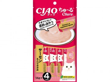 INABA (ИНАБА) - Ciao Churu, Лакомство-пюре для кошек с лососем и куриным филе, 14 г (штучно)