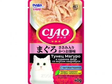 INABA (ИНАБА) - Ciao, Влажный корм для кошек с тунцом Магуро и куриным филе со вкусом кацуобуси, пауч 40 г