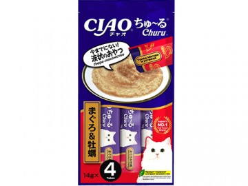 INABA (ИНАБА) - Ciao Churu, Лакомство-пюре для кошек с тунцом Магуро и устрицей, 14 г (штучно)