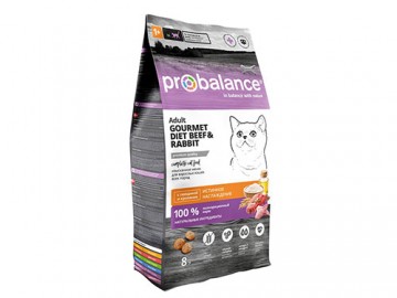 Probalance (Пробаланс) - Gourmet Diet, Корм для кошек, с говядиной и кроликом, 8 кг