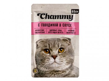Chammy (Чамми) - Влажный корм для кошек, говядина в соусе, пауч 85 г
