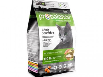 Probalance (Пробаланс) - Sensitive, Корм для кошек с чувствительным пищеварением, курица-рис, 400 г
