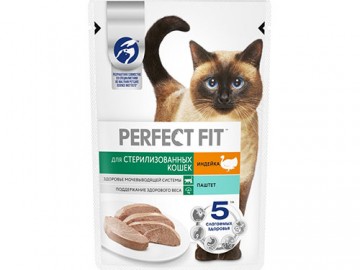 Perfect Fit (Перфект Фит) - Влажный корм в виде паштета для стерилизованных кошек, с индейкой, пауч 75 г