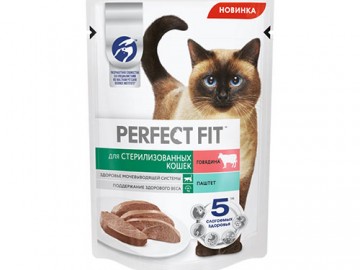 Perfect Fit (Перфект Фит) - Влажный корм в виде паштета для стерилизованных кошек, с говядиной, пауч 75 г