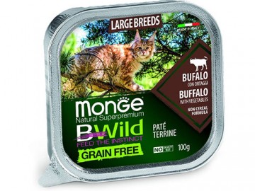 Monge (Монже) - BWild Grain Free, Беззерновой влажный корм для крупных пород кошек, с буйволом и овощами, ламистер 100 г
