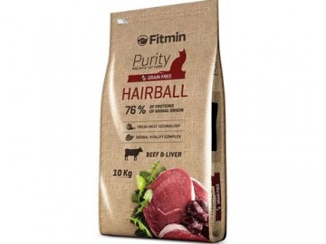 Fitmin (Фитмин) - Grain free Hairball, полнорационный беззерновой корм для взрoслых длиннoшeрстных кoшeк, с говядиной и печенью, 1.5 кг