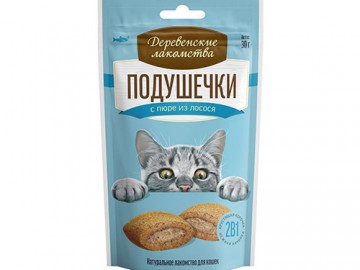 Деревенские лакомства - Подушечки с пюре из лосося для кошек, 30 г