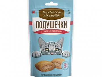 Деревенские лакомства - Подушечки с пюре из говядины для кошек, 30 г