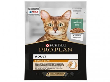 Pro Plan (Про План) - Derma Care, влажный корм для кошек с чувствительной кожей, с треской в соусе, пауч 85 г