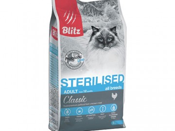 Blitz (Блиц) - Sensitive Sterilised, Сухой корм для для стерилизованных кошек и кастрированных, со вкусом индейки, 2 кг