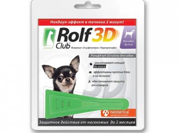 Neoterica (Неотерика) - Rolf Club 3D,  капли на холку от клещей и блох для собак, 1 доза до 4 кг