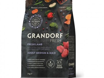Grandorf (Грандорф) - Fresh Dog Adult Medium&Maxi Lamb&Sweet Potato, Сухой беззерновой корм с живыми пробиотиками для взрослых собак средних и крупных пород, с ягненком и бататом, 10 кг