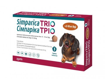 Zoetis (Зоэтис) - Симпарика TRIO, жевательная таблетка для собак весом 5-10 кг, 3 таблетки