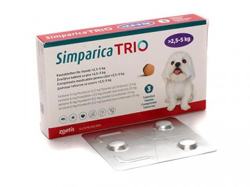 Zoetis (Зоэтис) - Симпарика TRIO, жевательная таблетка для собак весом 2,5-5 кг (штучно)