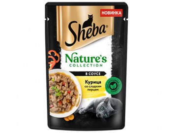 Sheba (Шеба) - Nature's Collection, Влажный корм для кошек, курица со сладким перцем и морковью в соусе, пауч 75 г