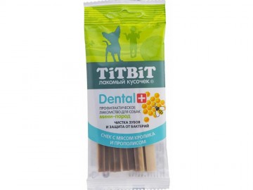 TiTBit (ТитБит) -Лакомство, ДЕНТАЛ+ Снек с мясом кролика для собак маленьких пород, 25 г