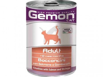 Gemon (Джимон) - Adult Cat Chunkies with Salmon and Shrimps, Влажный корм для кошек, кусочки с лососем и креветками, банка 415 г