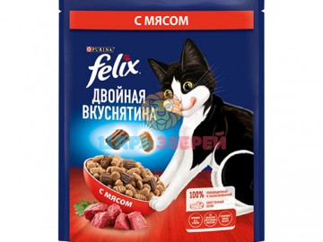 Felix (Феликс) - Двойная вкуснятина, сухой корм для взрослых кошек с мясом, 200 г