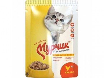 Мурчик - Влажный корм для кошек с курицей в соусе, пауч 75 г
