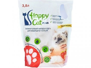 Happy Cat (Хэппи Кэт) - Силикагелевый наполнитель с ароматом клубники, 3,8 л (1,7 кг)