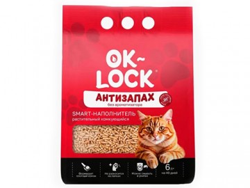 Ok-Lock (Ок-Лок) - Антизапах, Наполнитель комкующийся растительный, 6 л
