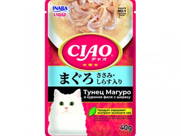 INABA (ИНАБА) - Ciao, Влажный корм для кошек с тунцом Магуро и куриным филе с ширасу, пауч 40 г