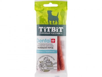 TiTBit (ТитБит) -Лакомство, ДЕНТАЛ+ Палочка с телятиной для собак маленьких пород, 20 г