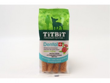 TiTBit (ТитБит) - Лакомство, ДЕНТАЛ+ Трубочка с мясом индейки для собак маленьких пород, 18 г