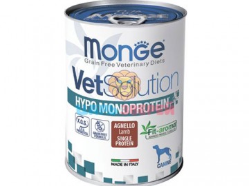 Monge (Монже) - VetSolution Dog Hypo Monoprotein, беззерновой корм для собак для снижения непереносимости ингредиентов с ягненком, банка 400 г