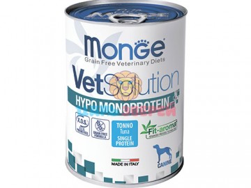 Monge (Монже) - VetSolution Dog Hypo Monoprotein, беззерновой корм для собак для снижения непереносимости ингредиентов с тунцом, банка 400 г