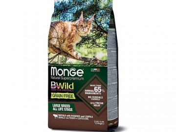 Monge (Монже) - BWild Grain Free Adult Cat Buffalo, Сухой беззерновой корм для крупных кошек с мясом буйвола, 10 кг