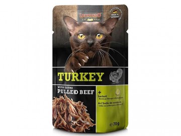 Leonardo (Леонардо) - Turkey+Extra pulled Beef, Влажный корм для кошек паштет и кусочки индейки в мясном бульоне, 70 г