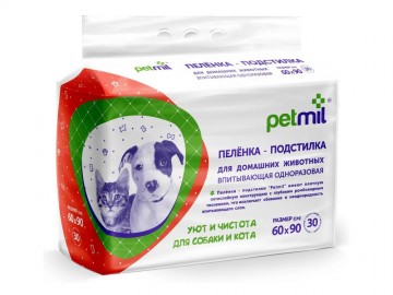 Petmil (Пэтмил) - Пеленки впитывающие одноразовые 60х90, упаковка 30 шт